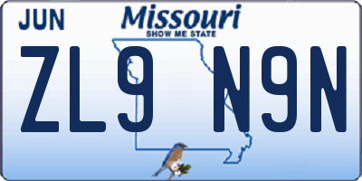 MO license plate ZL9N9N