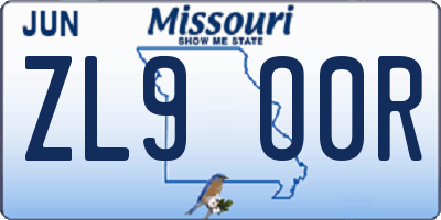 MO license plate ZL9O0R