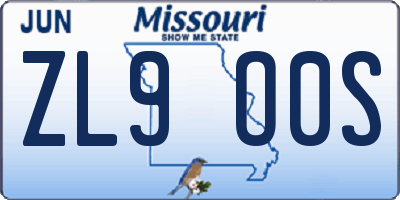 MO license plate ZL9O0S