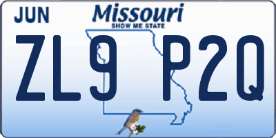 MO license plate ZL9P2Q