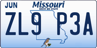 MO license plate ZL9P3A