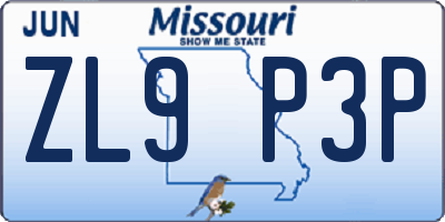 MO license plate ZL9P3P