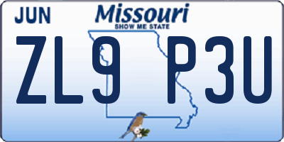 MO license plate ZL9P3U