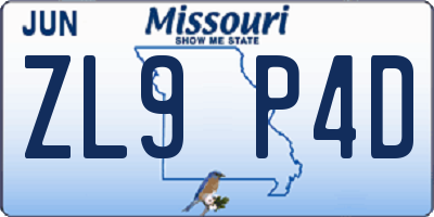 MO license plate ZL9P4D