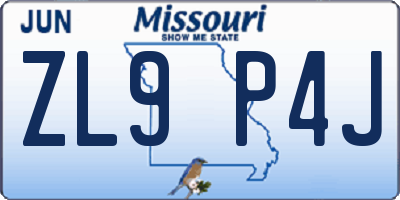 MO license plate ZL9P4J