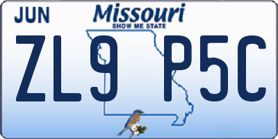 MO license plate ZL9P5C