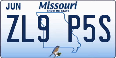 MO license plate ZL9P5S
