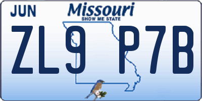 MO license plate ZL9P7B