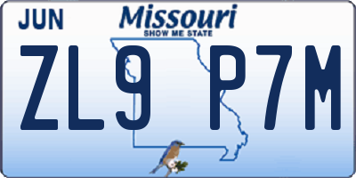 MO license plate ZL9P7M