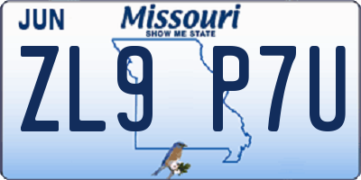 MO license plate ZL9P7U