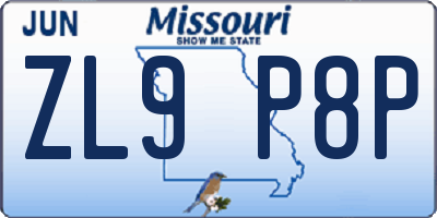 MO license plate ZL9P8P