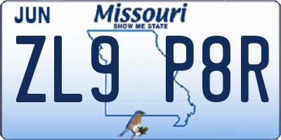MO license plate ZL9P8R