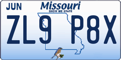 MO license plate ZL9P8X