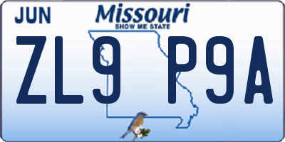 MO license plate ZL9P9A
