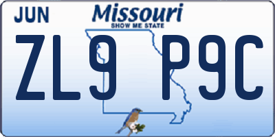 MO license plate ZL9P9C