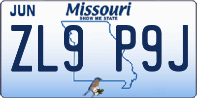 MO license plate ZL9P9J