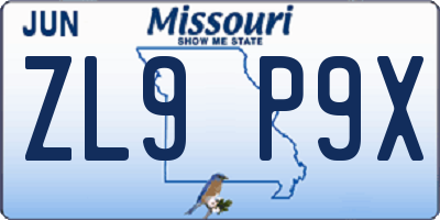 MO license plate ZL9P9X