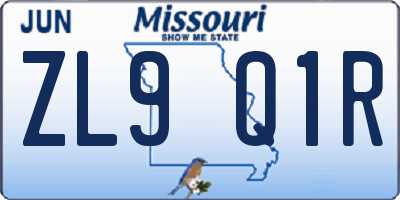 MO license plate ZL9Q1R