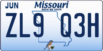 MO license plate ZL9Q3H