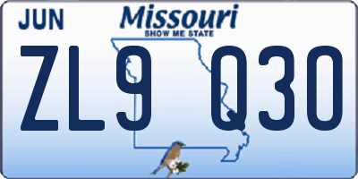 MO license plate ZL9Q3O