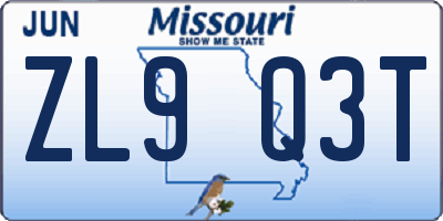 MO license plate ZL9Q3T