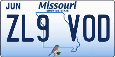 MO license plate ZL9V0D