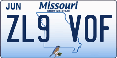 MO license plate ZL9V0F