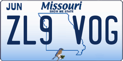 MO license plate ZL9V0G