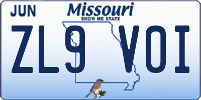 MO license plate ZL9V0I