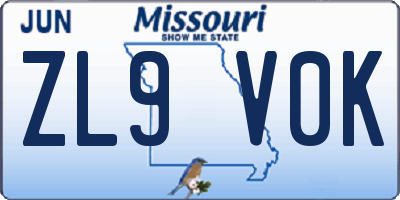 MO license plate ZL9V0K