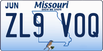 MO license plate ZL9V0Q