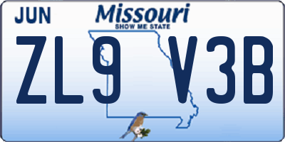 MO license plate ZL9V3B