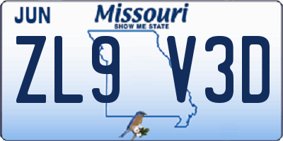 MO license plate ZL9V3D