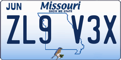 MO license plate ZL9V3X