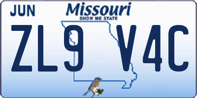 MO license plate ZL9V4C
