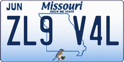 MO license plate ZL9V4L