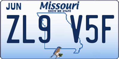 MO license plate ZL9V5F