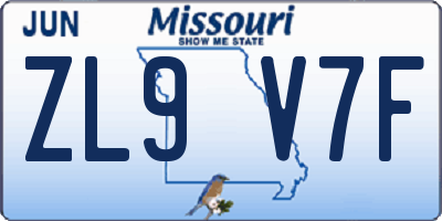 MO license plate ZL9V7F