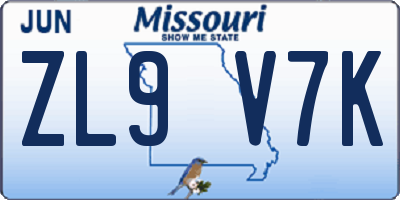 MO license plate ZL9V7K