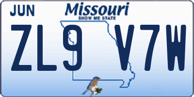 MO license plate ZL9V7W
