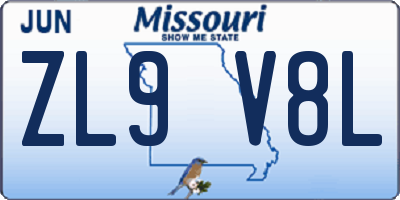 MO license plate ZL9V8L