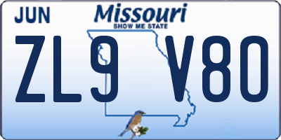 MO license plate ZL9V8O