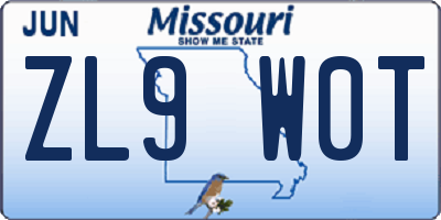 MO license plate ZL9W0T