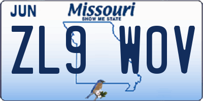 MO license plate ZL9W0V