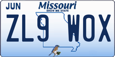 MO license plate ZL9W0X