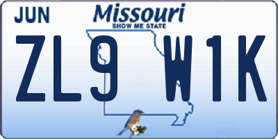 MO license plate ZL9W1K