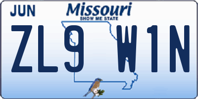 MO license plate ZL9W1N