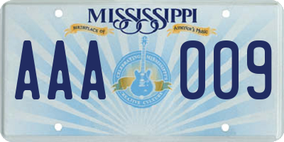 MS license plate AAA009