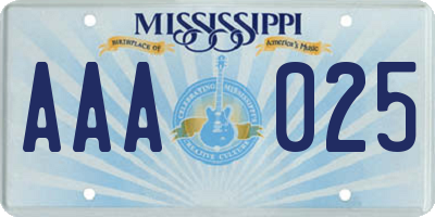 MS license plate AAA025