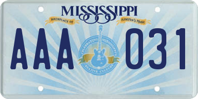 MS license plate AAA031